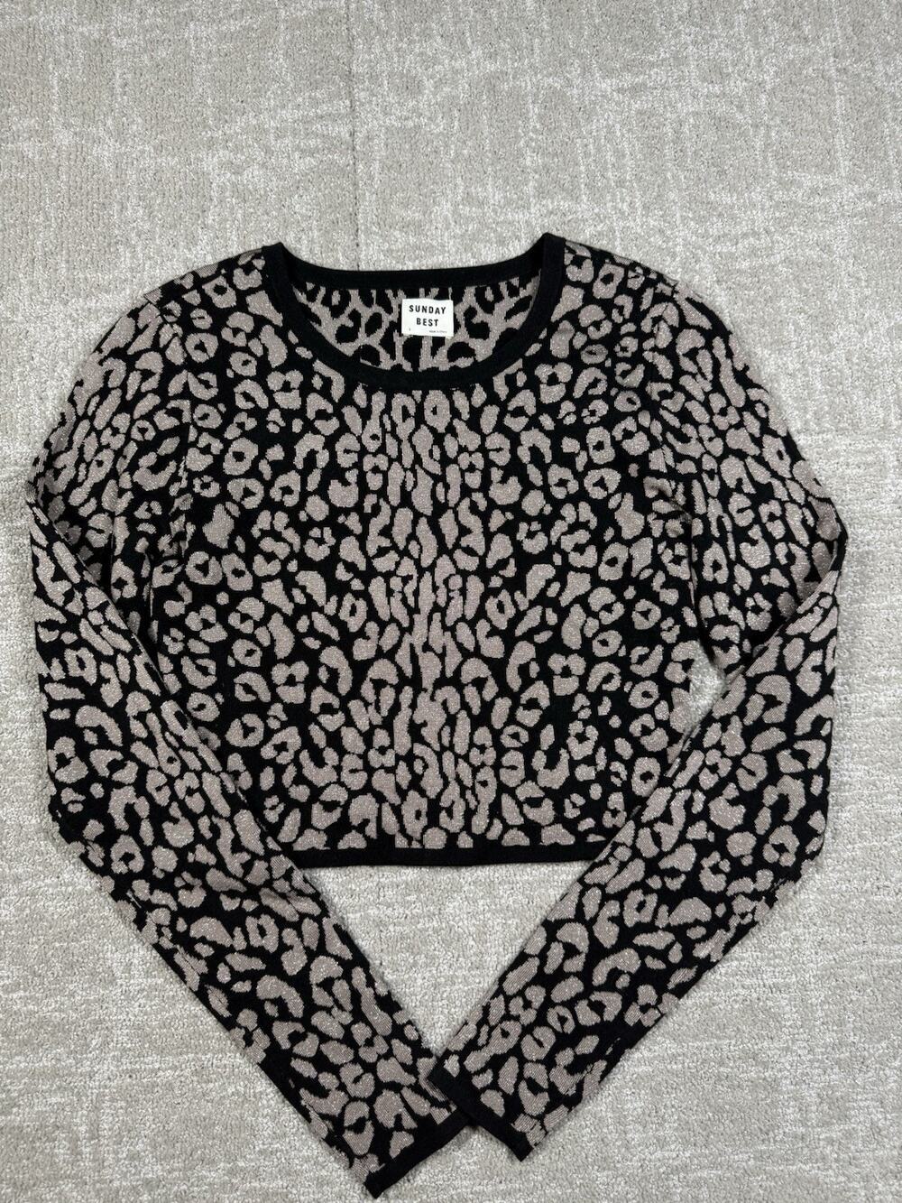 ARITZIA SUNDAY BEST Volpe Cropped Sweater Leopard Print Size S